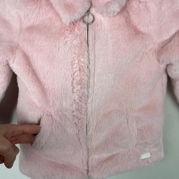 NEW 7 For All Mankind Toddler Striped Ruffle Top and Faux Fur Fuzzy Pink Jacket - Picture 4 of 15